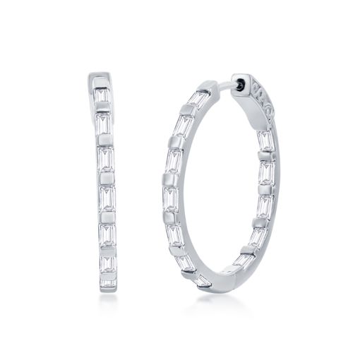 Sterling Silver Clear Baguette Cubic Zirconias - locking